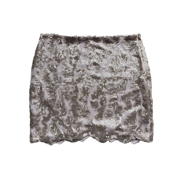 Akira Chicago Red Label Gold Sequined Scalloped Hem Mini Skirt - Picture 3 of 8